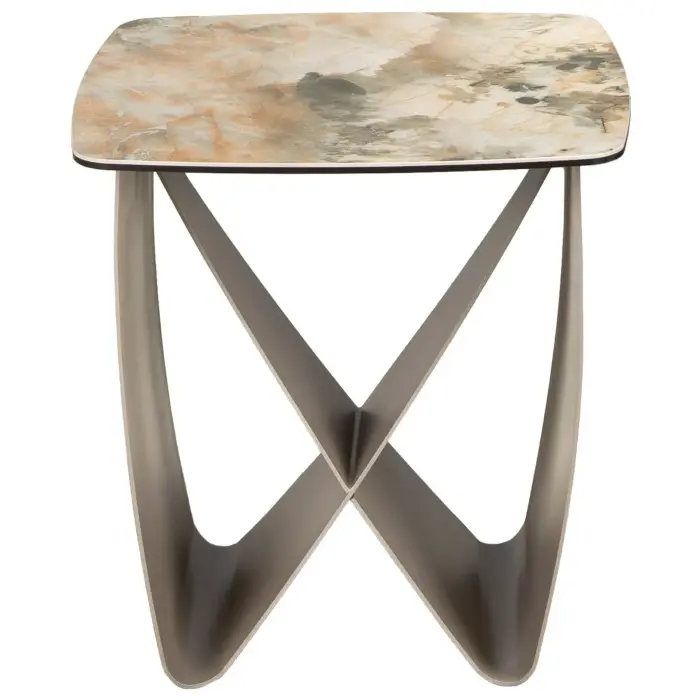 Квадратный угловой столик 2145 из керамики и серо-коричневой стали