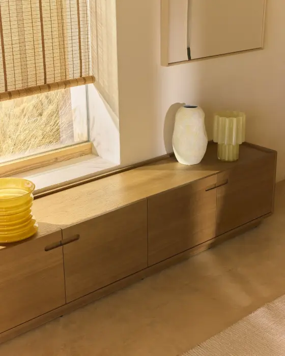 Тумба под ТВ Arelida из дубового шпона и массива дуба светло-коричневаф, 200 x 44 см