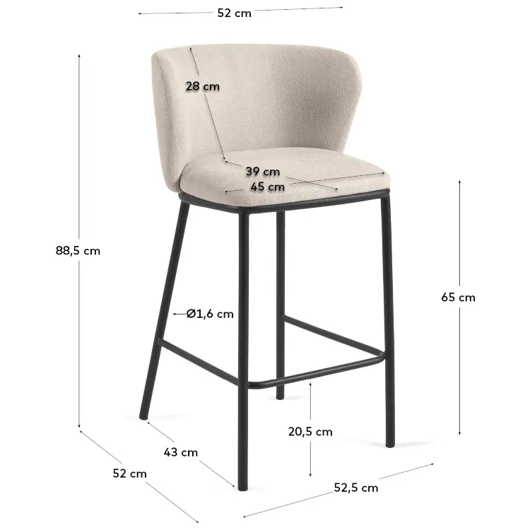 Ciselia Полубарный стул из бежевой синели 65 см