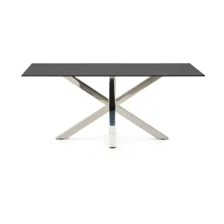 Стол Argo из матового черного стекла и ножками из нержавеющей стали 180 x 100 см