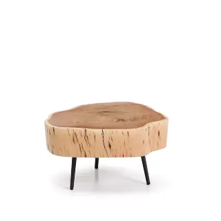 Журнальный столик Tavine из массива акации с выбеленной отделкой и черными стальными ножками Ø49 см