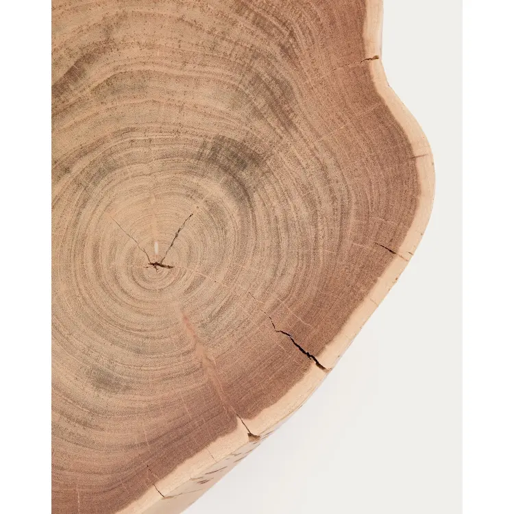 Журнальный столик Tavine из массива акации с выбеленной отделкой и черными стальными ножками Ø49 см