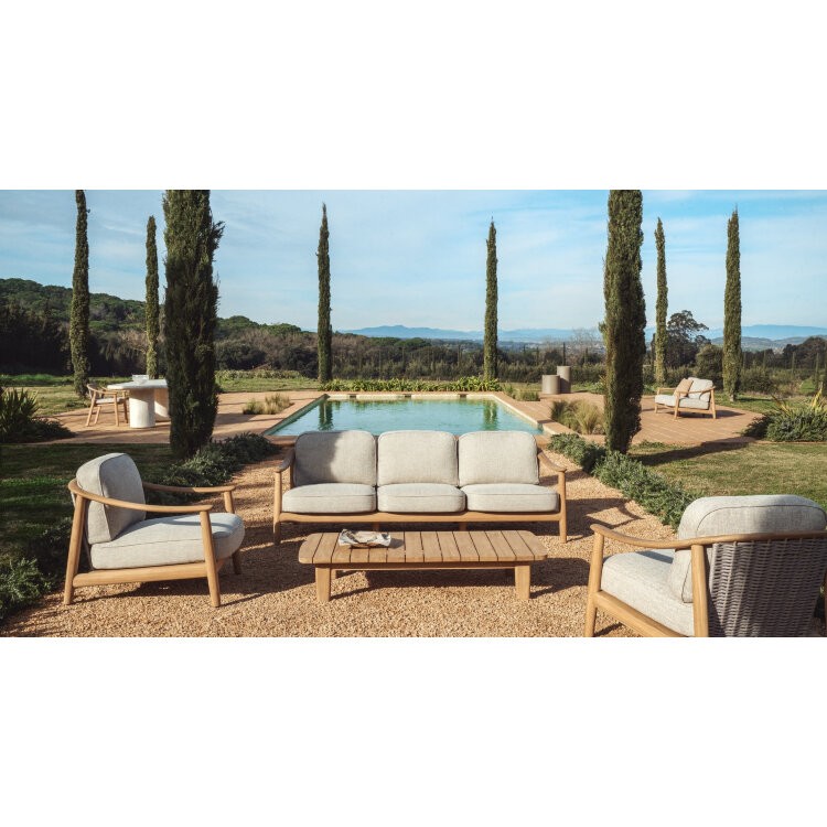 Уличный 2-х местный диван Elunda из тикового дерева и бежевой веревки