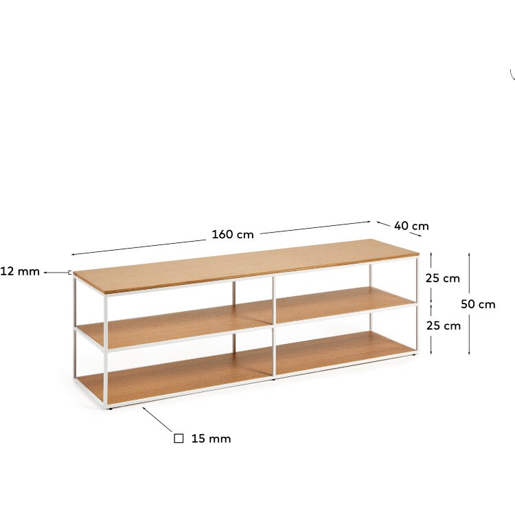 Yoana Тумба под TV из дубового шпона и белого металла 160 x 50 см