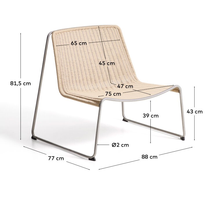Уличное кресло Tavari из бежевой веревки и стали