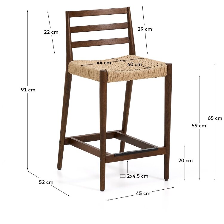 Полубарный стул Analy из массива дуба в отделке орех и веревочным сиденьем 65 см