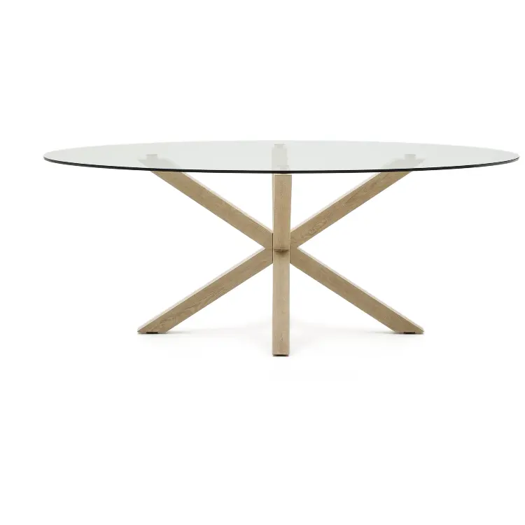 Овальный стол ARYA Argo из прозрачного стекла и стали с эффектом дерева 200x100