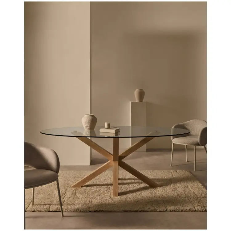 Овальный стол ARYA Argo из прозрачного стекла и стали с эффектом дерева 200x100