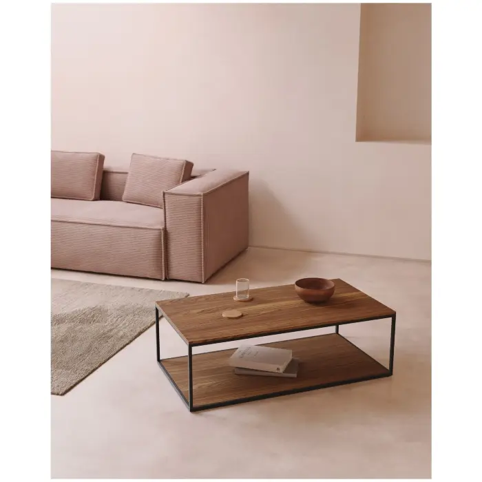 Yoana Журнальный столик из орехового шпона и черного металла 110 x 60 см
