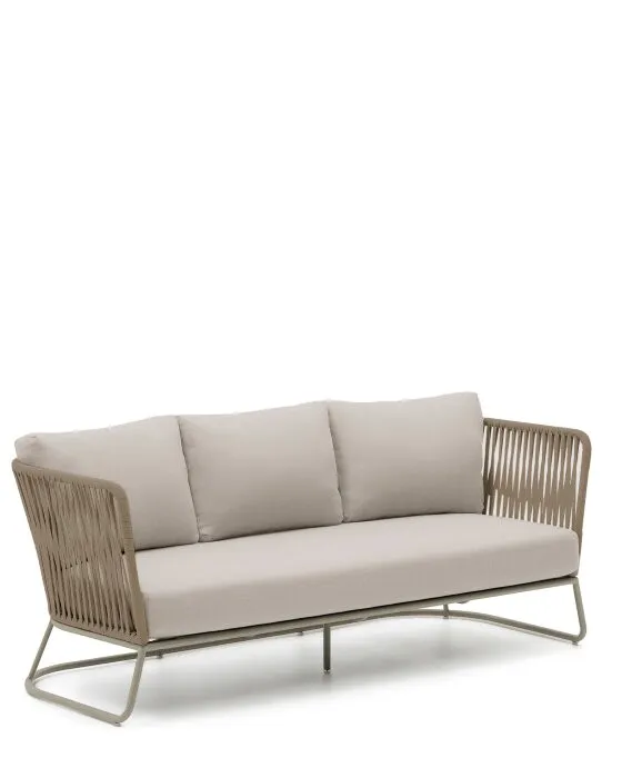 Трехместный уличный диван Saconca из бежевой веревки и стали, 189 см