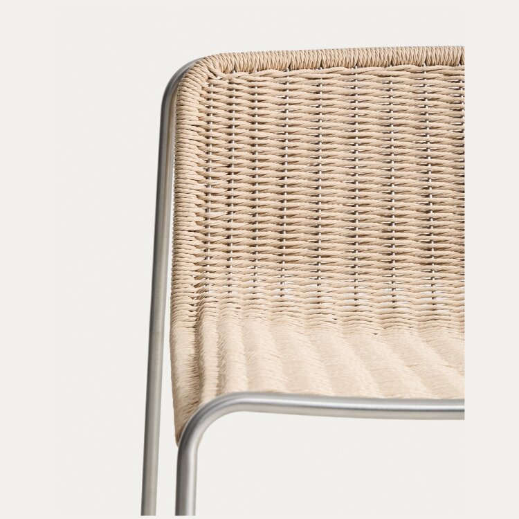 Уличный барный стул Tavari из бежевой веревки и стали