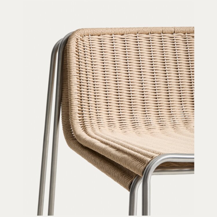 Уличный барный стул Tavari из бежевой веревки и стали