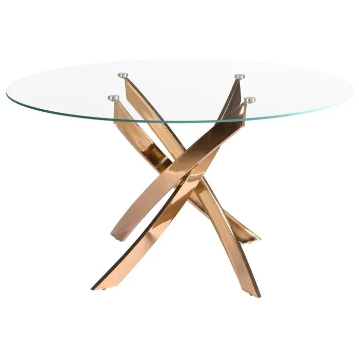 Круглый обеденный стол 1169 из стекла и стали цвета розового золота Ø110