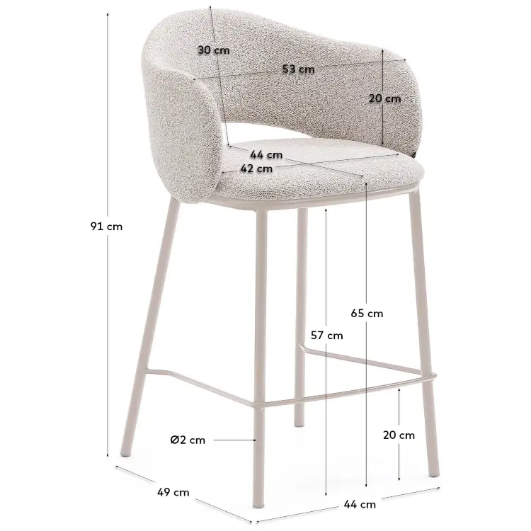 Полубарный стул Maina из плотной бежевой шенилли и ножками в бежевой отделке, 65 см
