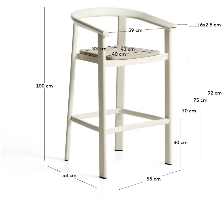 Уличный барный стул Erice из алюминия и веревки цвета экрю, 75 см