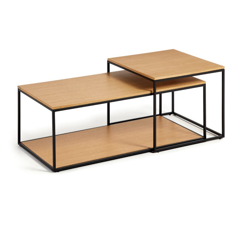 Yoana Набор из 2 столиков из дубового шпона и черного металла