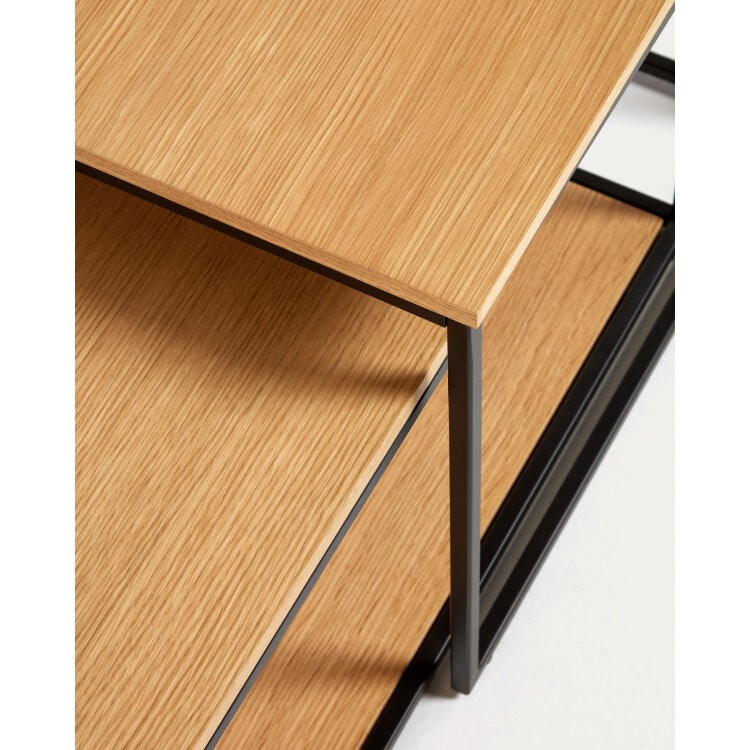 Yoana Набор из 2 столиков из дубового шпона и черного металла