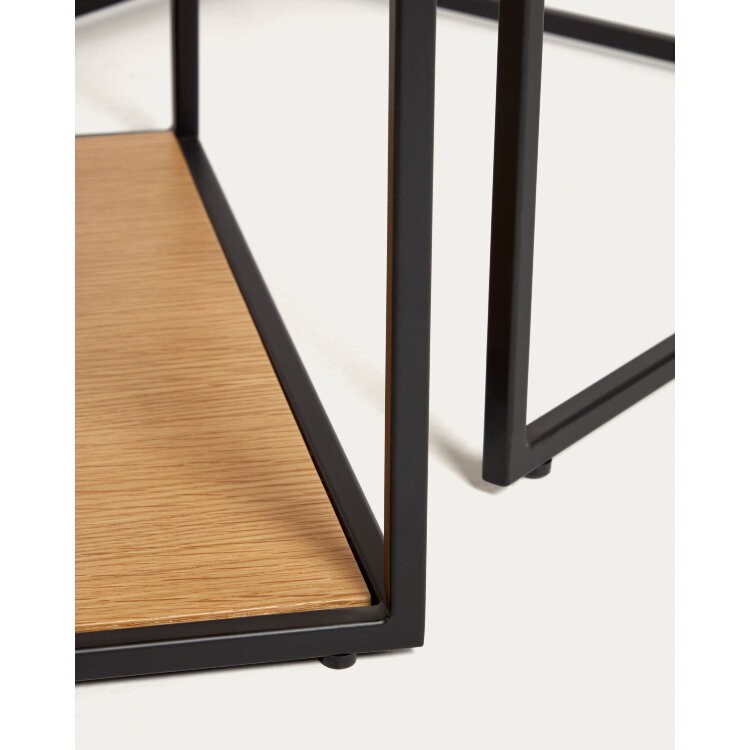 Yoana Набор из 2 столиков из дубового шпона и черного металла
