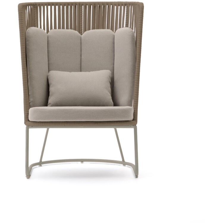 Уличное кресло Saconca с высокой спинкой из бежевой веревки и стали