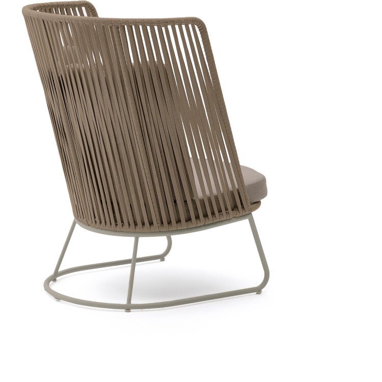 Уличное кресло Saconca с высокой спинкой из бежевой веревки и стали
