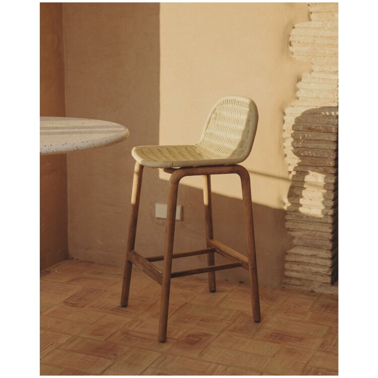 Уличный барный стул Alipa из акации и веревки цвета экрю, 75 см