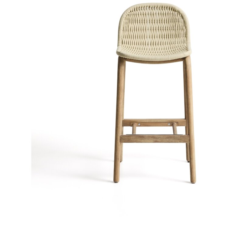 Уличный барный стул Alipa из акации и веревки цвета экрю, 75 см