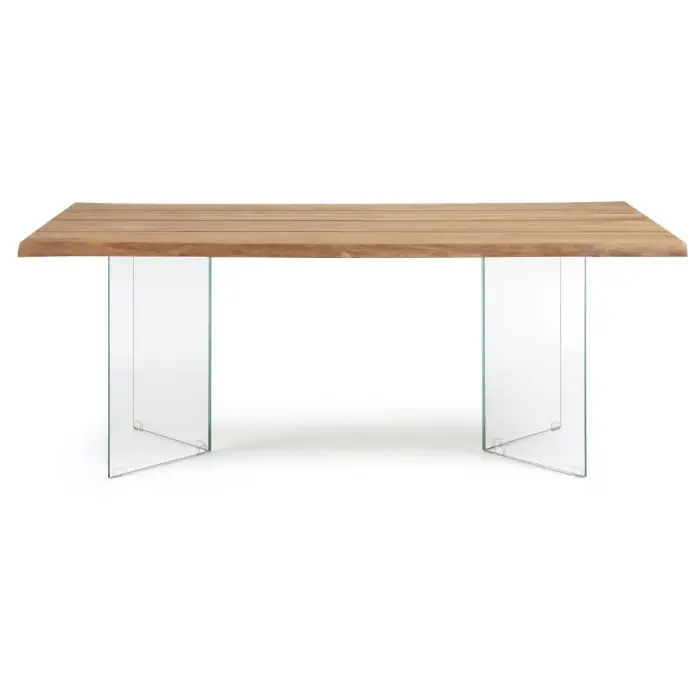 Стол Lotty из дубового шпона с натуральной отделкой и стеклянными ножками 180 x 100 см