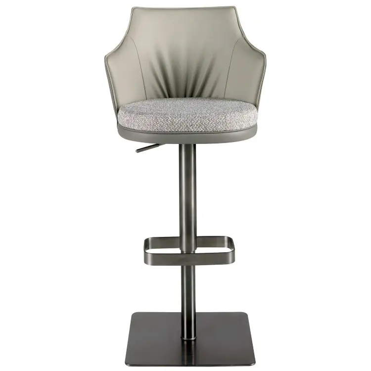 Поворотный барный стул 4231 из серой ткани и темно-серой экокожи