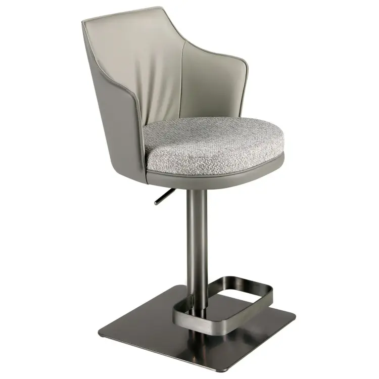 Поворотный барный стул 4231 из серой ткани и темно-серой экокожи