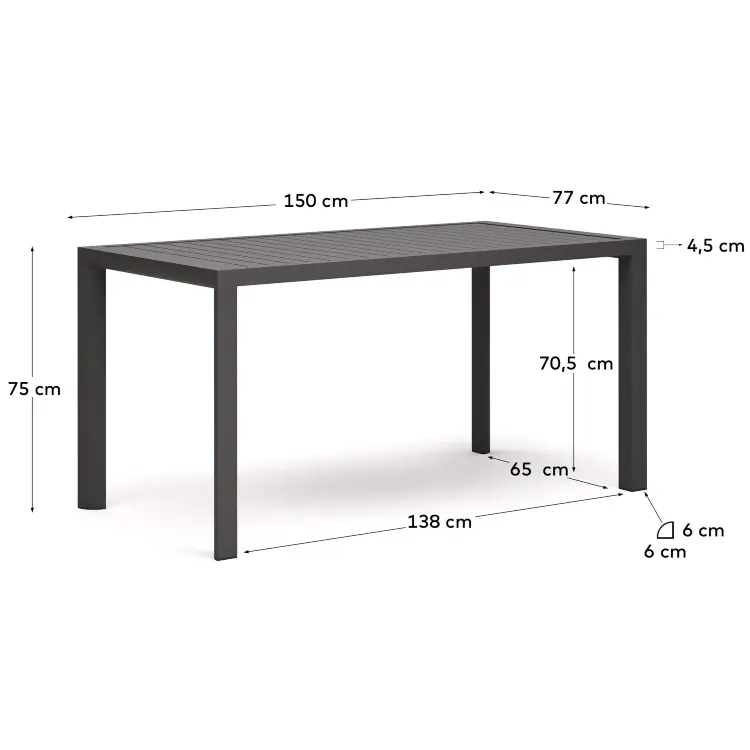 Culip Алюминиевый уличный стол с порошковым покрытием серого цвета 150 x 77 см