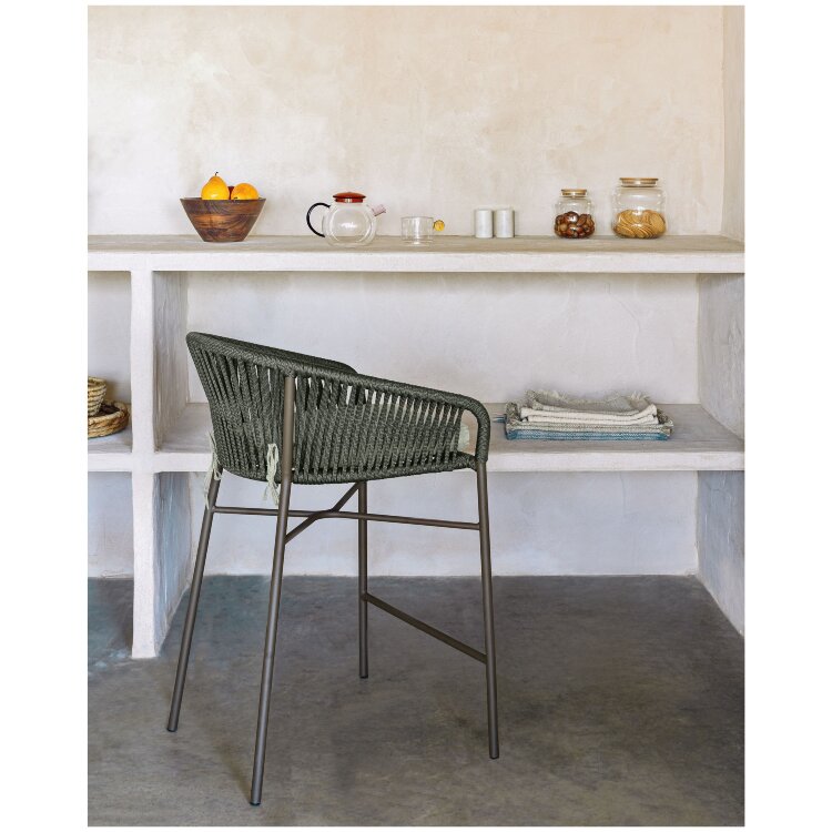 Стул полубарный Yanet из зеленой веревки, высота 65 см