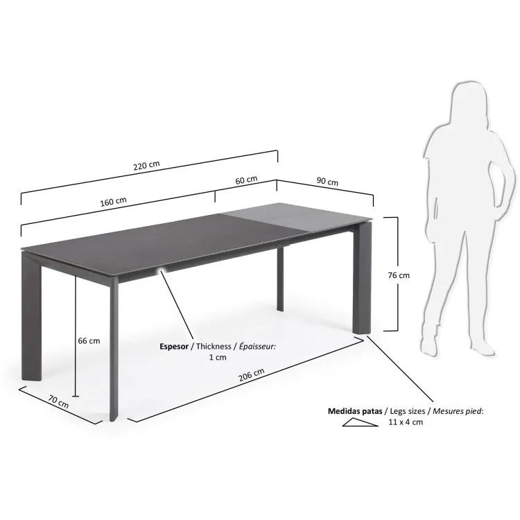 Стол Atta 160 (220) x90 графит керамический