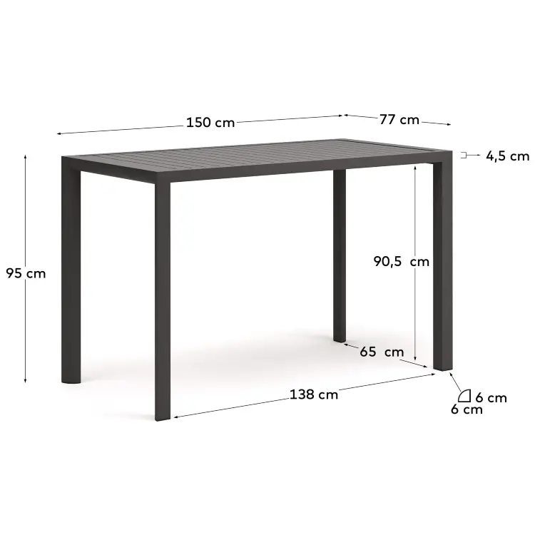 Culip Алюминиевый барный стол с порошковым покрытием серого цвета 150 x 77 см