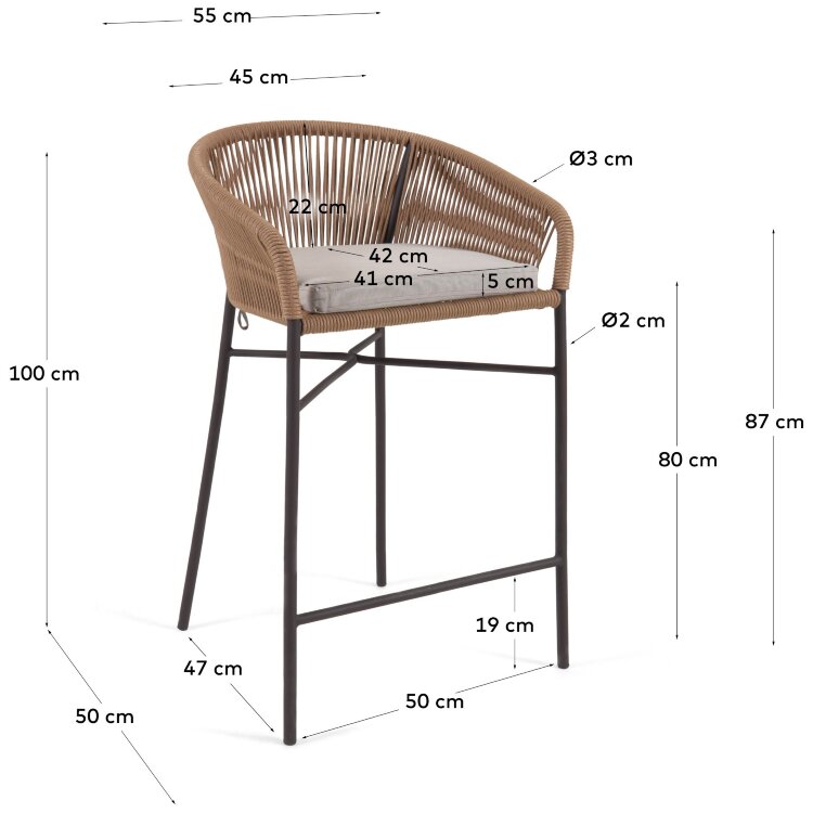 Веревочный барный стул Yanet бежевый 80 см