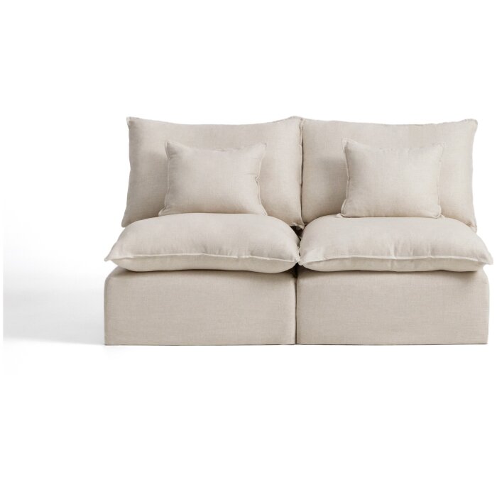 Модульный двухместный диван Anarela из бежевого льна и вискозы со съемным чехлом, 180 см
