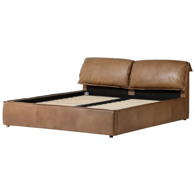 Двуспальная кровать RBD032 New Nut ter leather with Rubber wood feet