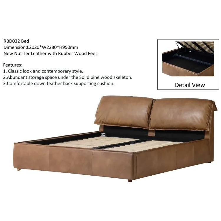 Двуспальная кровать RBD032 New Nut ter leather with Rubber wood feet
