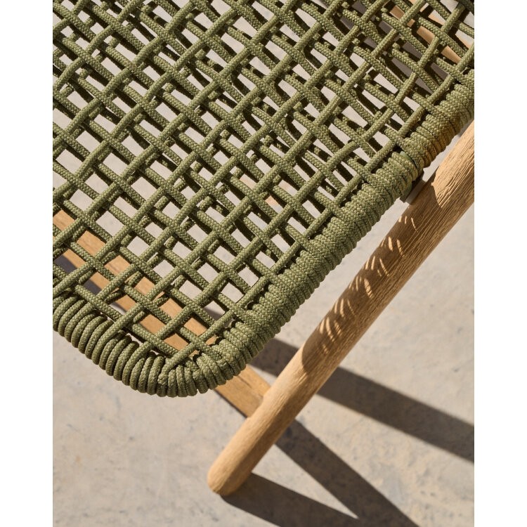 Складной стул Dandara из массива акации со стальной конструкцией и зеленым шнуром