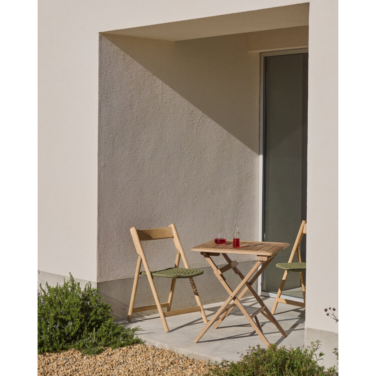 Складной стул Dandara из массива акации со стальной конструкцией и зеленым шнуром