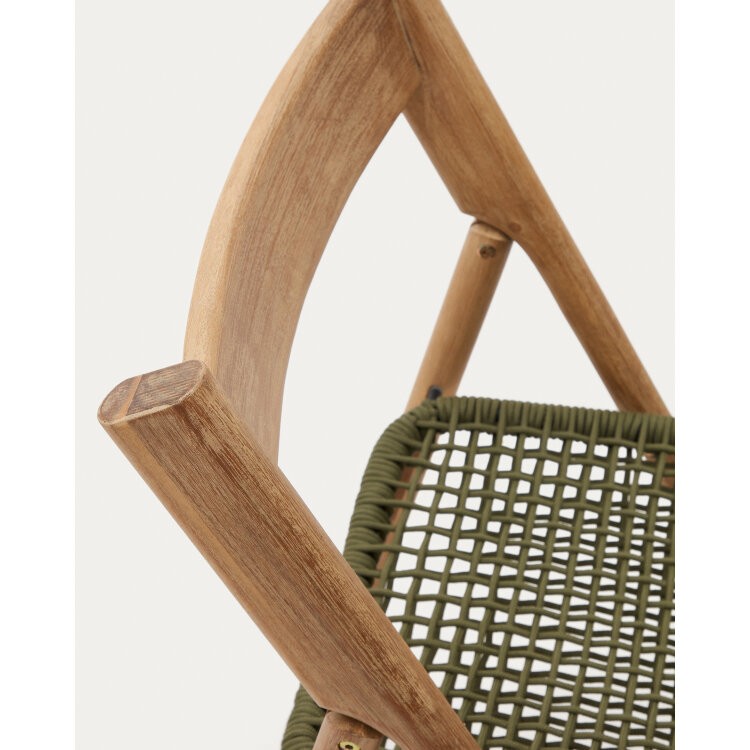 Складной стул Dandara из массива акации со стальной конструкцией и зеленым шнуром
