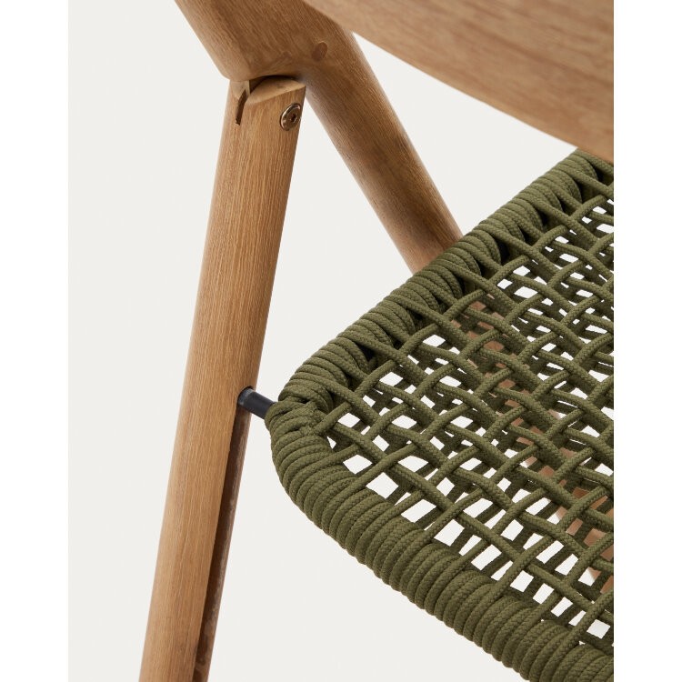 Складной стул Dandara из массива акации со стальной конструкцией и зеленым шнуром