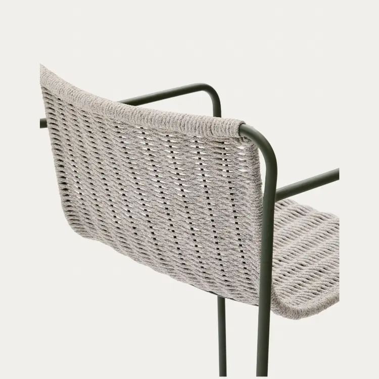 Барный стул Maurina из оцинкованной зеленой стали и веревки серого цвета и экрю, высота 74,5 см