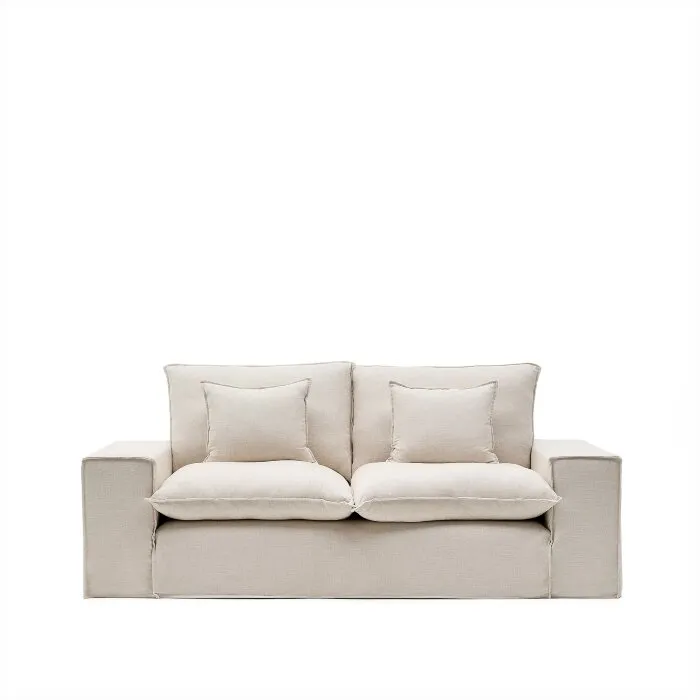 Anarela бежевый льняной диван 2-местный со съемным чехлом и подушками 240 см