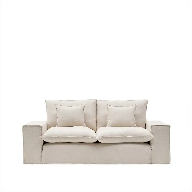 Anarela бежевый льняной диван 2-местный со съемным чехлом и подушками 240 см