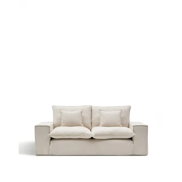 Anarela бежевый льняной диван 2-местный со съемным чехлом и подушками 240 см