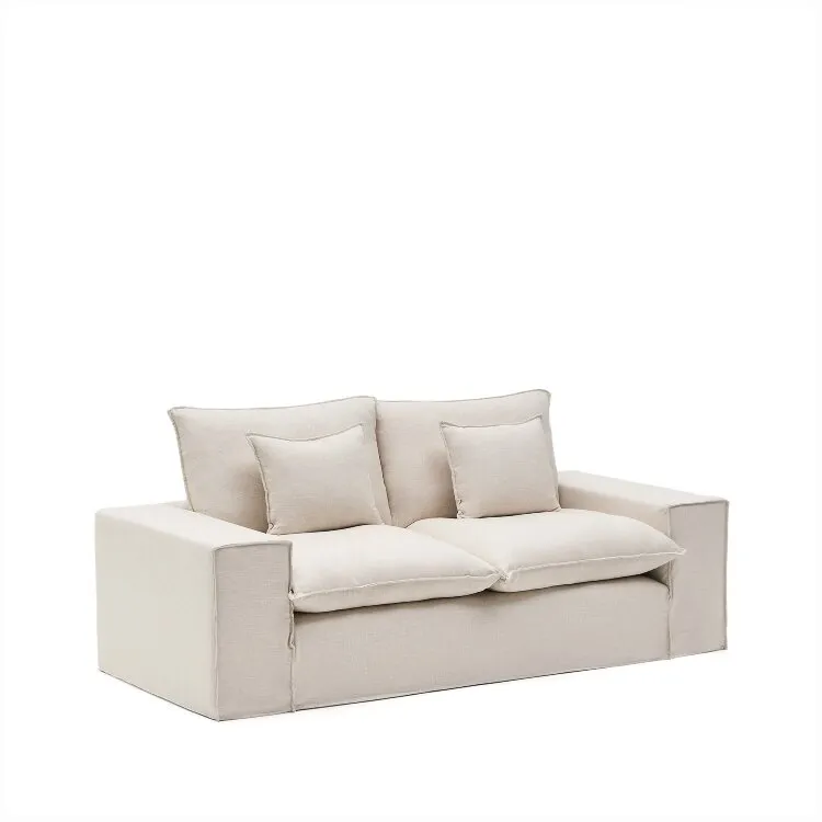 Anarela бежевый льняной диван 2-местный со съемным чехлом и подушками 240 см