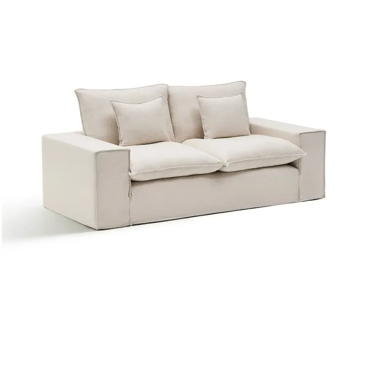 Anarela бежевый льняной диван 2-местный со съемным чехлом и подушками 240 см