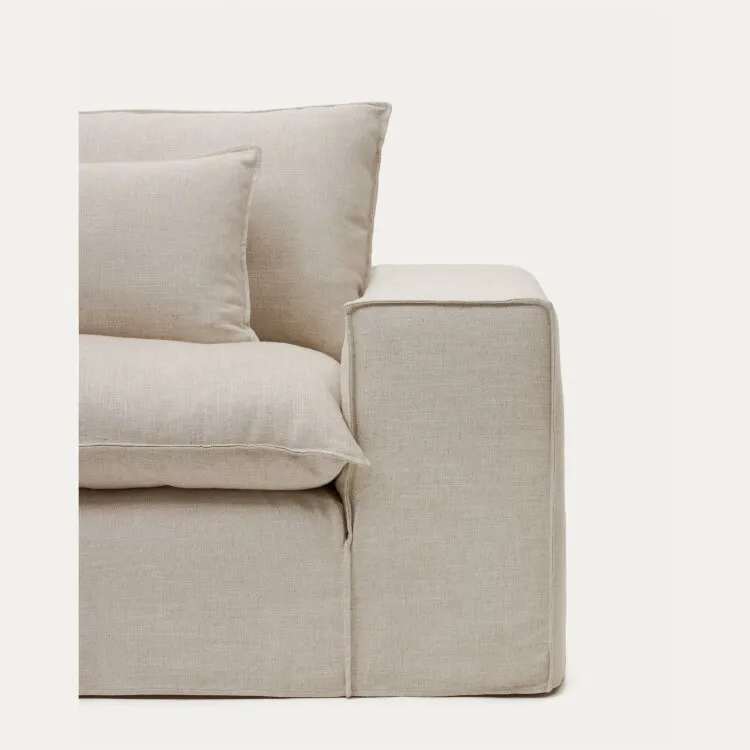 Anarela бежевый льняной диван 2-местный со съемным чехлом и подушками 240 см