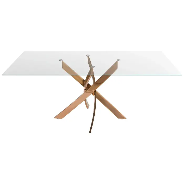 Прямоугольный обеденный стол 1169 из стекла и стали цвета розового золота 150x95