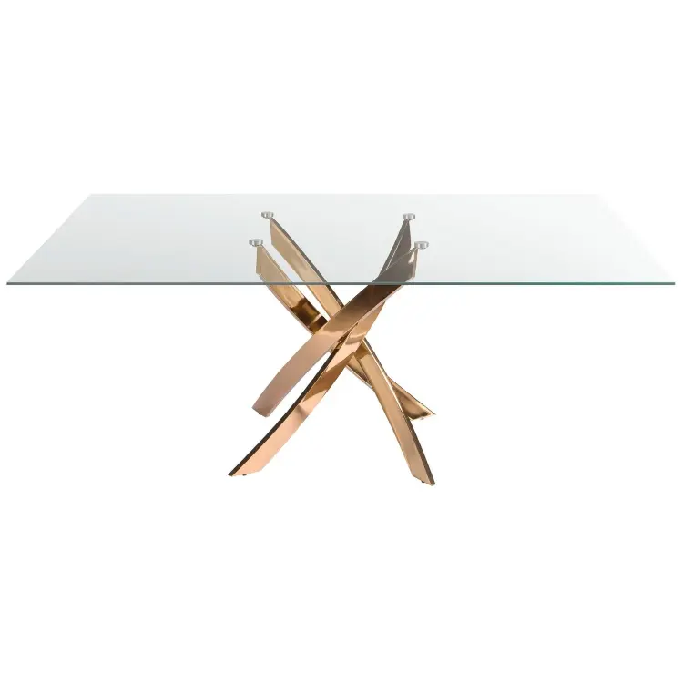 Прямоугольный обеденный стол 1169 из стекла и стали цвета розового золота 150x95